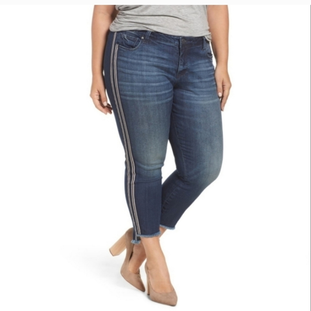 Plus Size Preppy Nautical Boyfriend Fit Nordstrom Striped Denim Asymetrical Hem